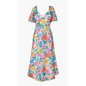 Adelyn Rae Floral chiffon midi flowy flutter sleeve dress Sz L Spring wedding